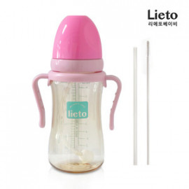 [Lieto_Baby] Weighted Straw Trainer Cup for Baby, 300ml, Pink, Free Gift  Refill Straw + Straw Cleaning Brush _ PPSU Safe Materia l_ Made in KOREA