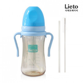 [Lieto_Baby] Weighted Straw Trainer Cup for Baby, 300ml, Sky blue, Free Gift - Refill Straw + Straw Cleaning Brush _ PPSU Safe Material_ Made in KOREA