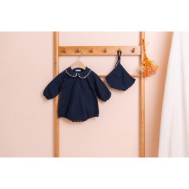 [BEBELOUTE] Lace Collar Bodysuit (Navy), Baby All-in-One Dress, Infant Girls Dress, 100% Cotton_ Made in KOREA