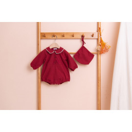 [BEBELOUTE] Lace Collar Bodysuit (Red), Baby All-in-One Dress, Infant Girls Dress, 100% Cotton_ Made in KOREA