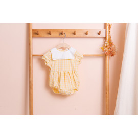 [BEBELOUTE] Bebe Check Bodysuit (Yellow), Baby All-in-One, Infant Bodysuit, Cotton 100% _ Made in KOREA