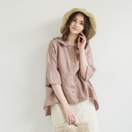 [Natural Garden] MADE N_ Deva Fine Flower Necklace Open Blouse_ Comfortable and lovely Blouse , Made in Korea