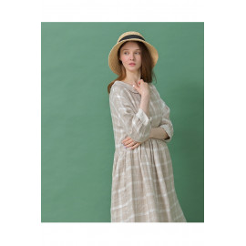 [Natural Garden] MADE N_ Lithuania Linen Collar Check Dress_ Luxurious linen, natural style ,Made in Korea