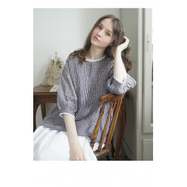 [Natural Garden] MADE N_ Eddy Checkered Lace Linen Blouse_Lovely check linen blouse,Made in Korea