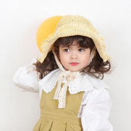 [BABYBLEE] A19525_ Kids Paper Straw Hat Wide Brim Beach Sun Cap Foldable Large 100% Paper Straw Hat with Lace Strap
