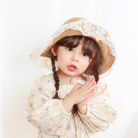 [BABYBLEE] A21501_ Summer Paper Straw Hat Wide Brim Beach Hats Cute Lace Bowknot Sun Hat for Girls