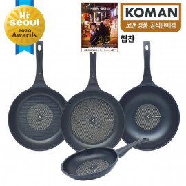 [KOMAN] Black Win, Nonstick titanium coating (fry pan + royal pan + grill pan) 28 cm + fry pan 20 cm A set of four sets _ Cookware Chef's Pan, (SGS Approved. PFOA Free) _ Made in KOREA