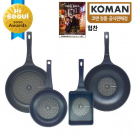 [KOMAN] Black Win, Nonstick titanium coating (fry pan + royal pan + grill pan) 28 cm + square pan 19 cm A set of four sets _ Cookware Chef's Pan, (SGS Approved. PFOA Free) _ Made in KOREA