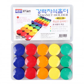 [FOBWORLD] Round Magnet Holder Bulk 38mm 30Pcs _ Notice Board/Planning Magnets, Round Plastic Covered Magnetic Buttons, Refrigerator Whiteboard Magnets for School Office Home _ Made in Korea
