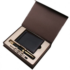 [WOOSUNG] Gift Set_FG_Men's Leather Money Clip Bi-fold Wallet +Premium Classic Metal Pen + Refill