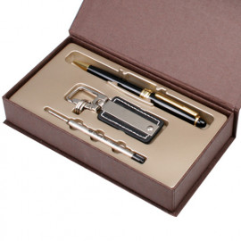 [WOOSUNG] Gift Set_ Leather Key Chain, Key holder + Premium Classic Metal Pen (Gold) + Refill