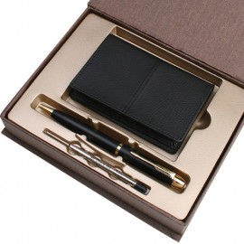 [WOOSUNG] Gift Set_PU Ople leather Business Card Holder Case + Royal Cupid Pen With Cubic + Refill