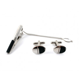 [MAESIO] KPC1029_Tie Clip, Tie Pin and Cufflinks Button for Men, Onyx, Rhodium Plating _ Made in KOREA