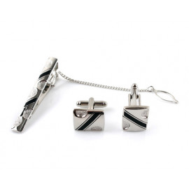[MAESIO] KPC1033_Tie Clip, Tie Pin and Cufflinks Button for Men, Onyx, Rhodium Plating _ Made in KOREA