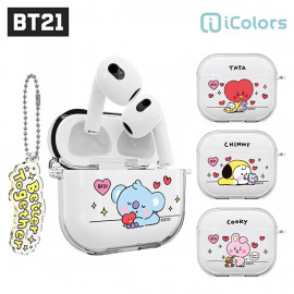 [S2B] BT21 My Little Buddy Airpods 3 Clear Slim Case _ BTS Character, Protective Hard Case for Apple AirPods 3rd Generation with Keychain _ Made in Korea