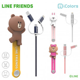 [S2B] LINE FRIENDS 1 3 in 1 Cable_ BROWN, CONY, SALLY, CHOCO, MFi C89 Cable, Micro USB Cable, USB Type C Cable, Fast Charging Cable, iPhone, Samsung Galaxy, Android Phone, Tablet