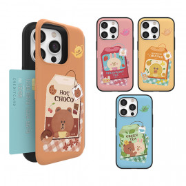 [S2B] Line Friends Happy Tea Time Magnet Card Case_  A convenient design that can store 2cards and charge wirelessly For iPhone_ Made in Korea