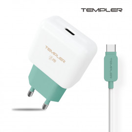 [S2B] TEMPLER PD 18W USB C Charger 1Port _ with USB C to USB C Cable, Type-C Fast Wall Charger, Cable Detachable Charger, 1Port Power Adapter Compatible with iPhone Samsung Galaxy