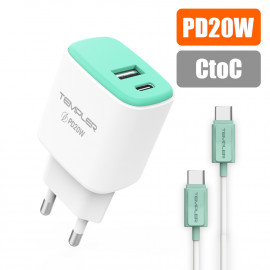 [S2B] TEMPLER PD 20W USB C Charger 2Port _ with USB C to USB C Cable, Dual Port USB-C + USB-A Fast Wall Charger, Power Adapter Compatible with iPhone Samsung Galaxy