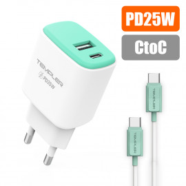 [S2B] TEMPLER PD 25W USB C Charger 2Port _ with USB C to USB C Cable, Dual Port USB-C + USB-A Fast Wall Charger, Power Adapter Compatible with iPhone Samsung Galaxy