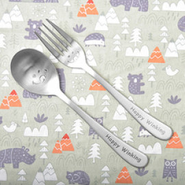[HAEMO] Happy Winking  Children's Spoon & Fork Set _ Reusable Stainless Steel, Kids fork, spoon _ Made in KOREA