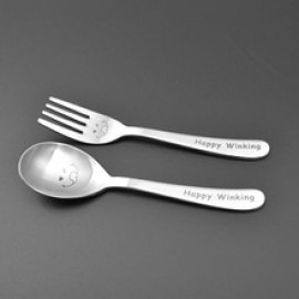 [HAEMO] Happy Winking Mini Baby Spoon & Fork Set  _ Reusable Stainless Steel, Kids Spoon _ Made in KOREA