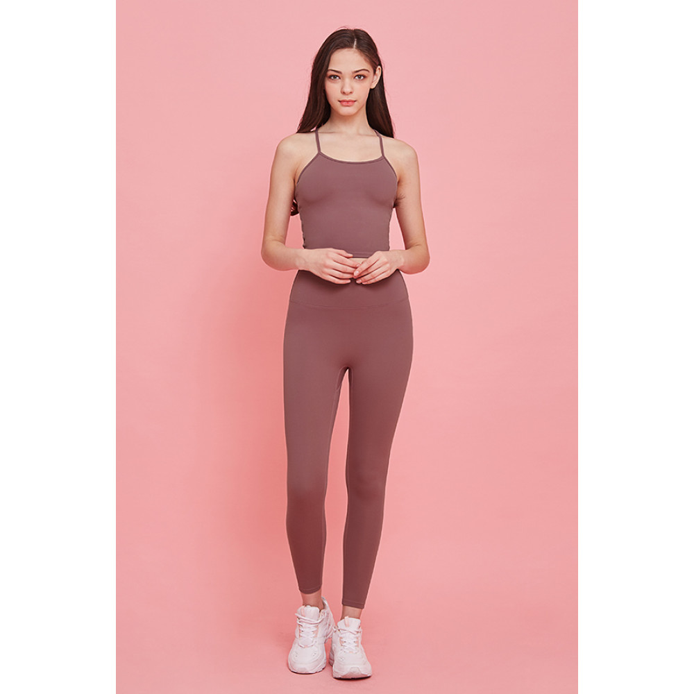 No-Fold Support V-Up Leggings Beige-Pink