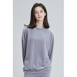 [Cielcoco] CLWT8073 Simply Velvet Sweatshirt Silver, Sweats, Sportswear, Jogging Clothes, T-shirts, Fashion Sportswear, Casual tops For Women _ Made in KOREA