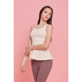 [AirFlawless] CLWT2074 Flare Ruffle Long Top Pink Cream, Gym wear,Tank Top, Sportswear, Jogging Clothes, T-shirts, Fashion Sportswear, Casual tops For Women _ Made in KOREA