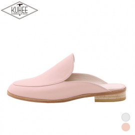 [KUHEE] Mules_7058, 2cm Stitch Round Bloafers_ Mule for women with Comfort, Flat shoes, Women's Sandals, Open Toe, Fashion Bloafer, Slippers, Handmade, Cowhide_ Made in Korea