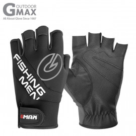 [BY_Glove] GMS10078 G-Max Neo Fishing 5CUT (all cuts) half gloves, Functional Genuine Reinforced Lycra Fabric, High-Quality Synthetic Leather, All-cut Fishing Gloves, angling_Black